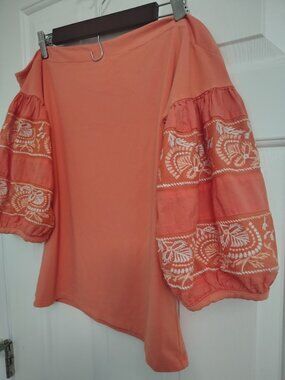 We The Free by Free People Coral Off Shoulder Embroidered Top Large